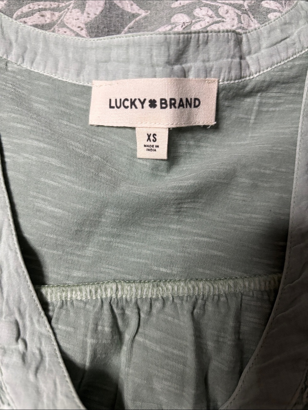 Lucky Brand Sage Green Crochet Yoke Sleeveless Henley Top - Picture 2 of 3
